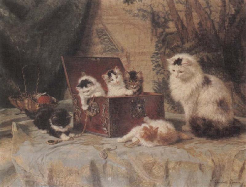 Henriette Ronner At Play Norge oil painting art
